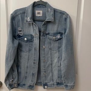 Madden NYC Distressed Boyfriend Light Blue Denim Jacket